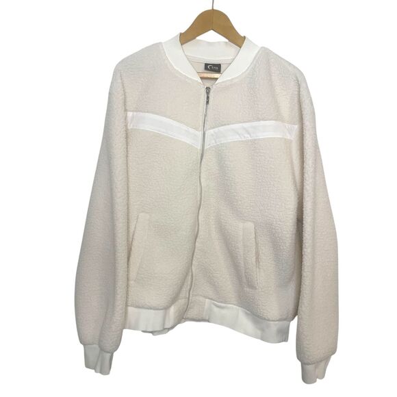 Zyia Active Sherpa Teddy Flying V Fleece Bomber‎ Cream Jacket Size XXXL - Picture 1 of 13